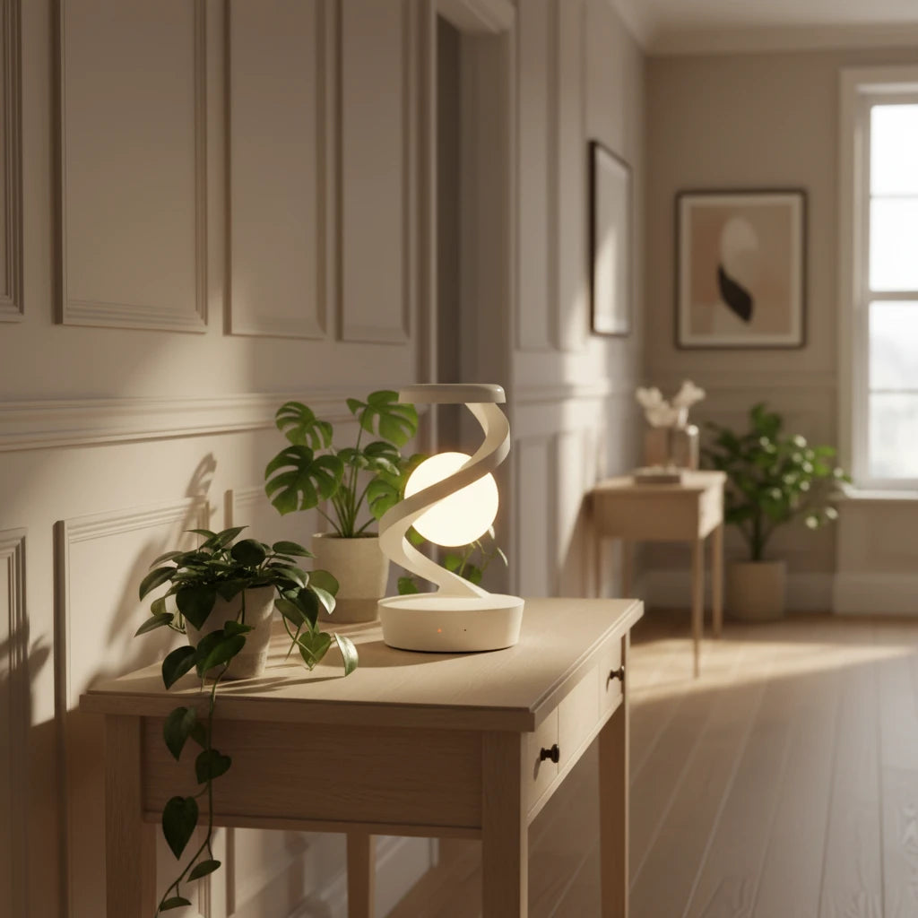 Rotating Moon Desk Lamp with Wireless Phone Charging, Sensor Control, and Night Light Function