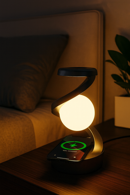 Rotating Moon Desk Lamp with Wireless Phone Charging, Sensor Control, and Night Light Function